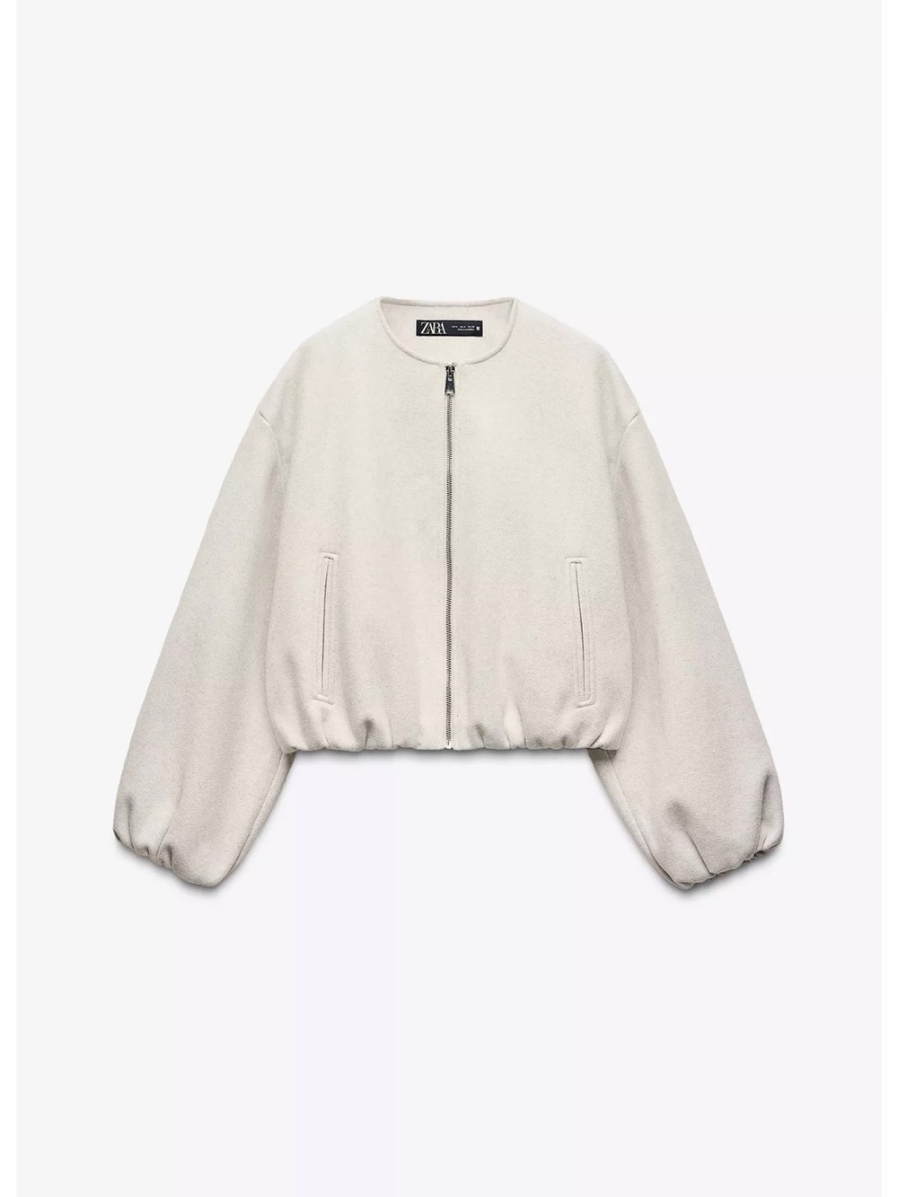 Zara Off-White Cropped Bomber Jacket